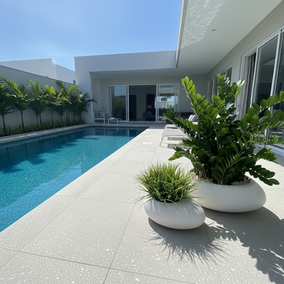 River Stone White Fiber Clay Planter