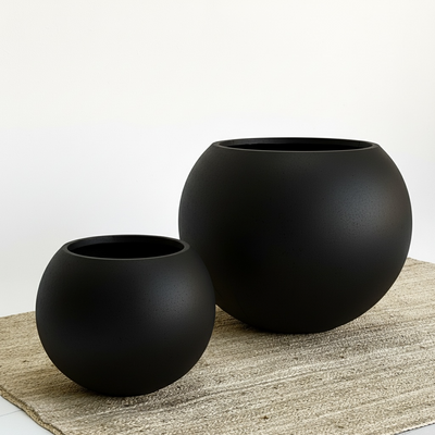 Earth Sphere Smooth Matte Black Fiber Clay Planter