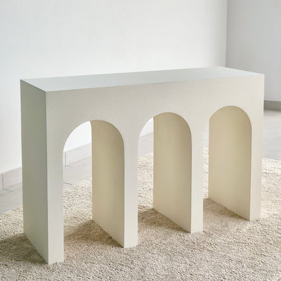 Triple Arch Console Table White Stone Finish