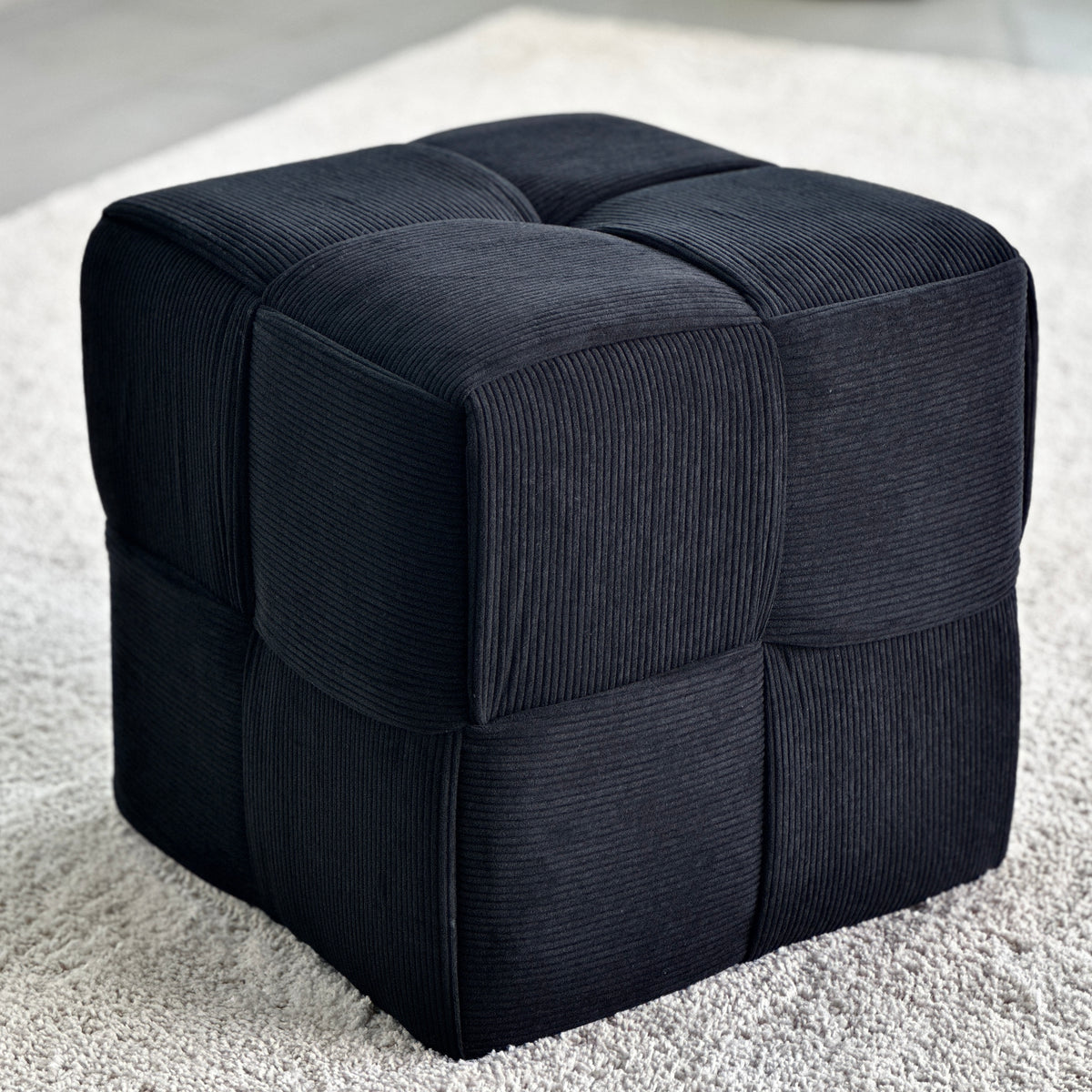 Criss-Cross Corduroy Black Ottoman