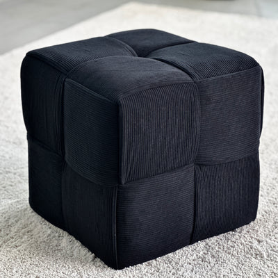 Criss-Cross Corduroy Black Ottoman