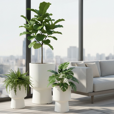 Bishop White Smooth Fiber Clay Planter