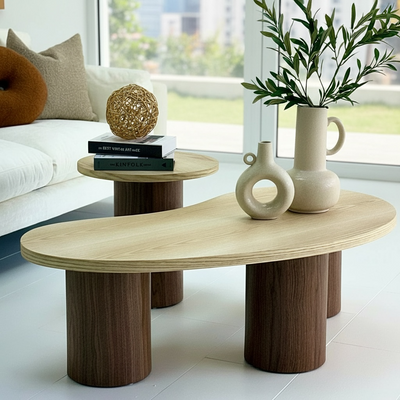 Irregular Wooden Top Coffee & End Table Set