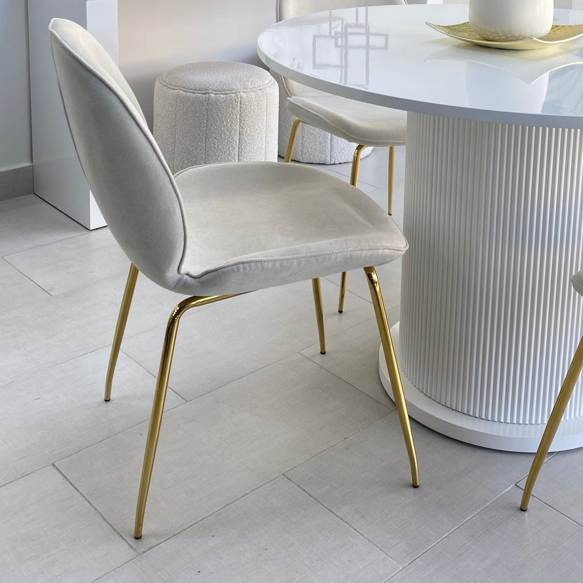 Clara Dining Table Natural Top Stainless Steel Legs Set