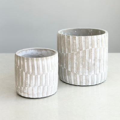 Cement Round Pot Geometric Design