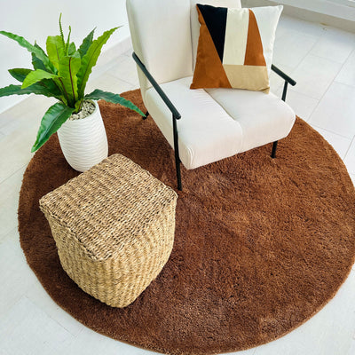 Super Soft Cognac Round Shaggy Rug 6'