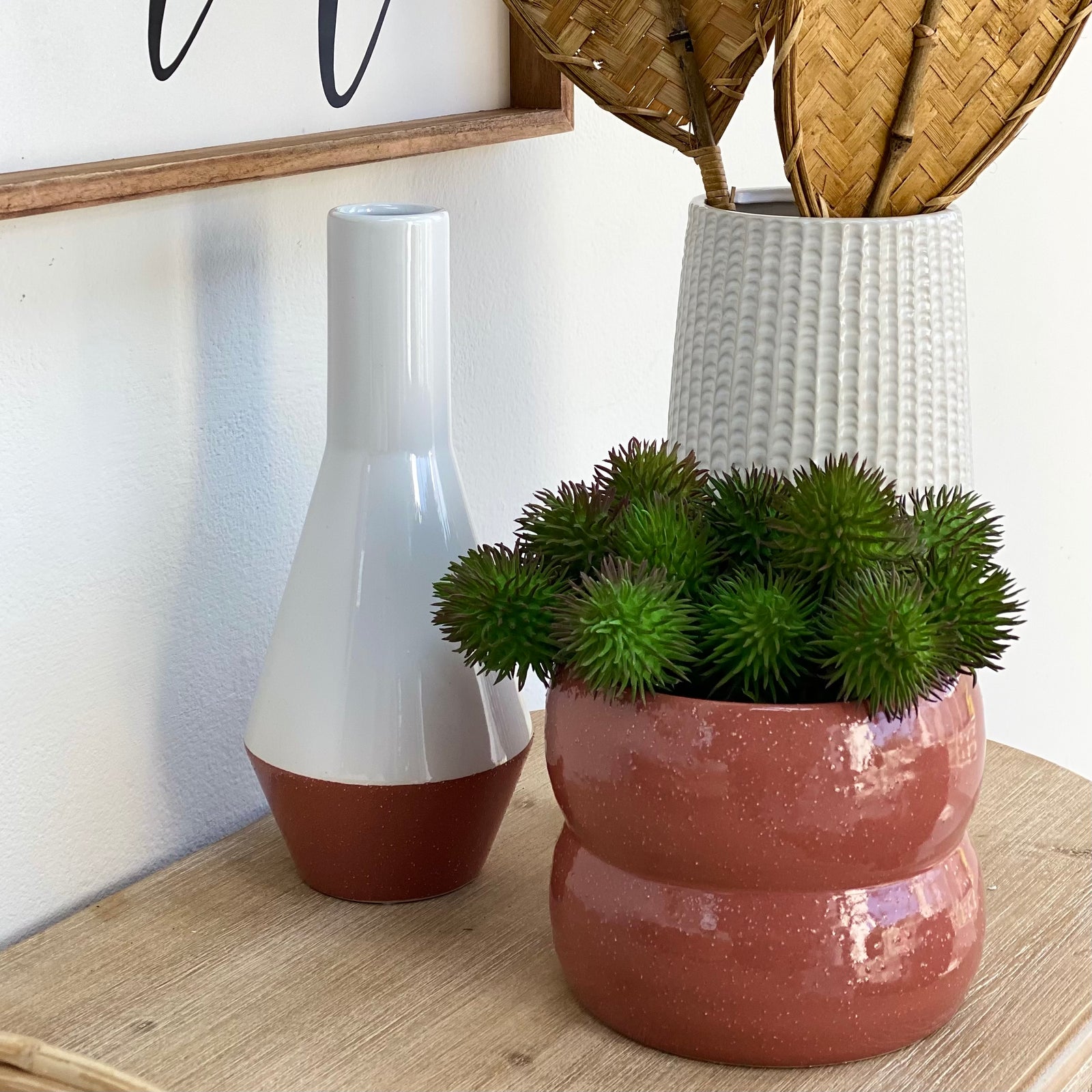 Round Curved White and Red Vase