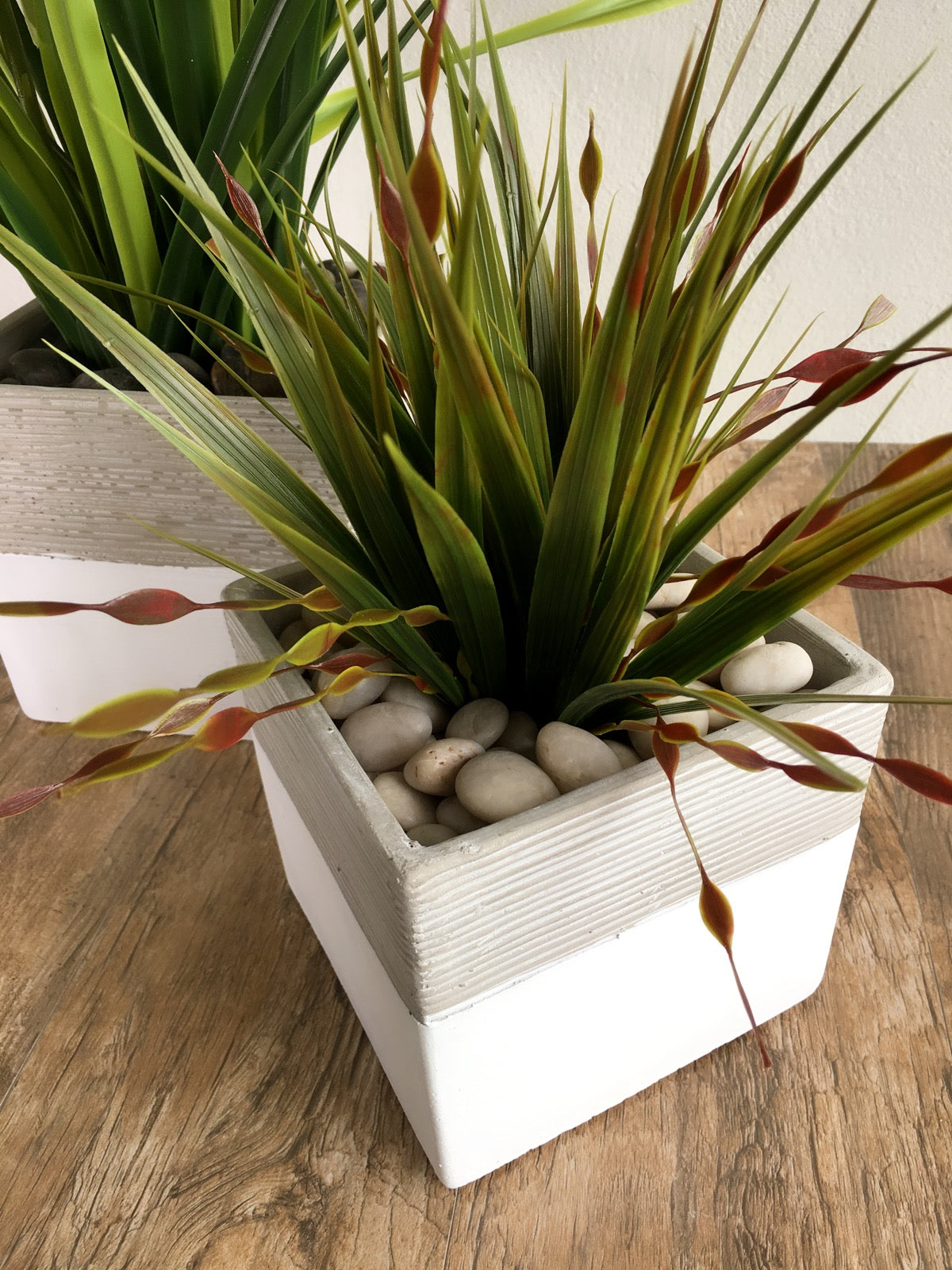 White Base Stripe Cement Vase