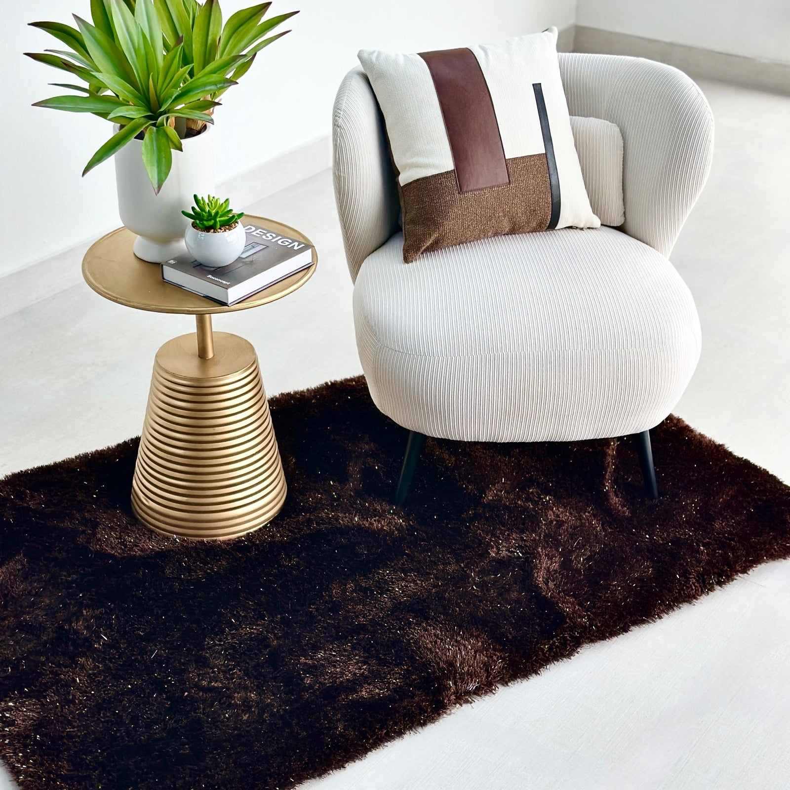 Frieda Brown & Silver Shaggy Rug 4'x 6'