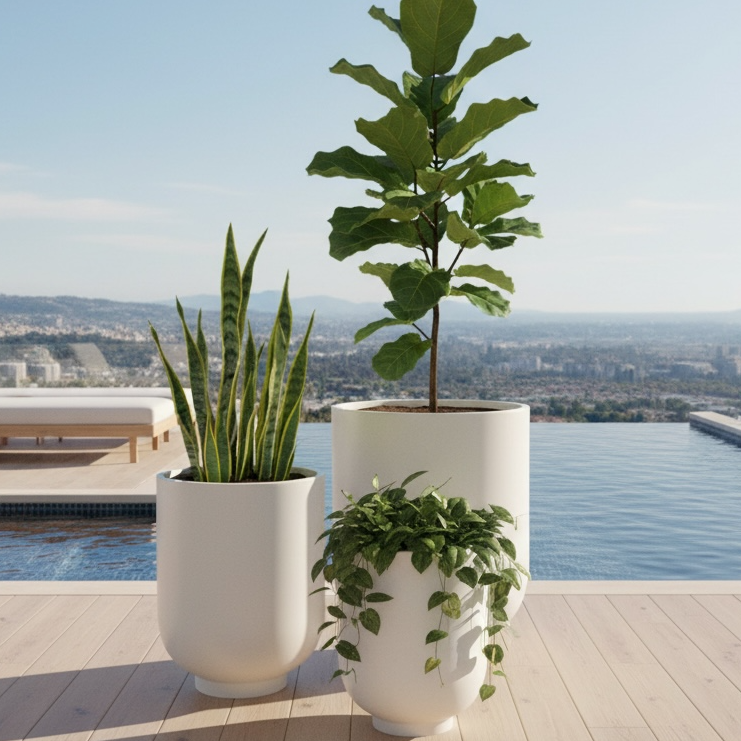 Capsule Smooth White Finish Fiber Clay Planter