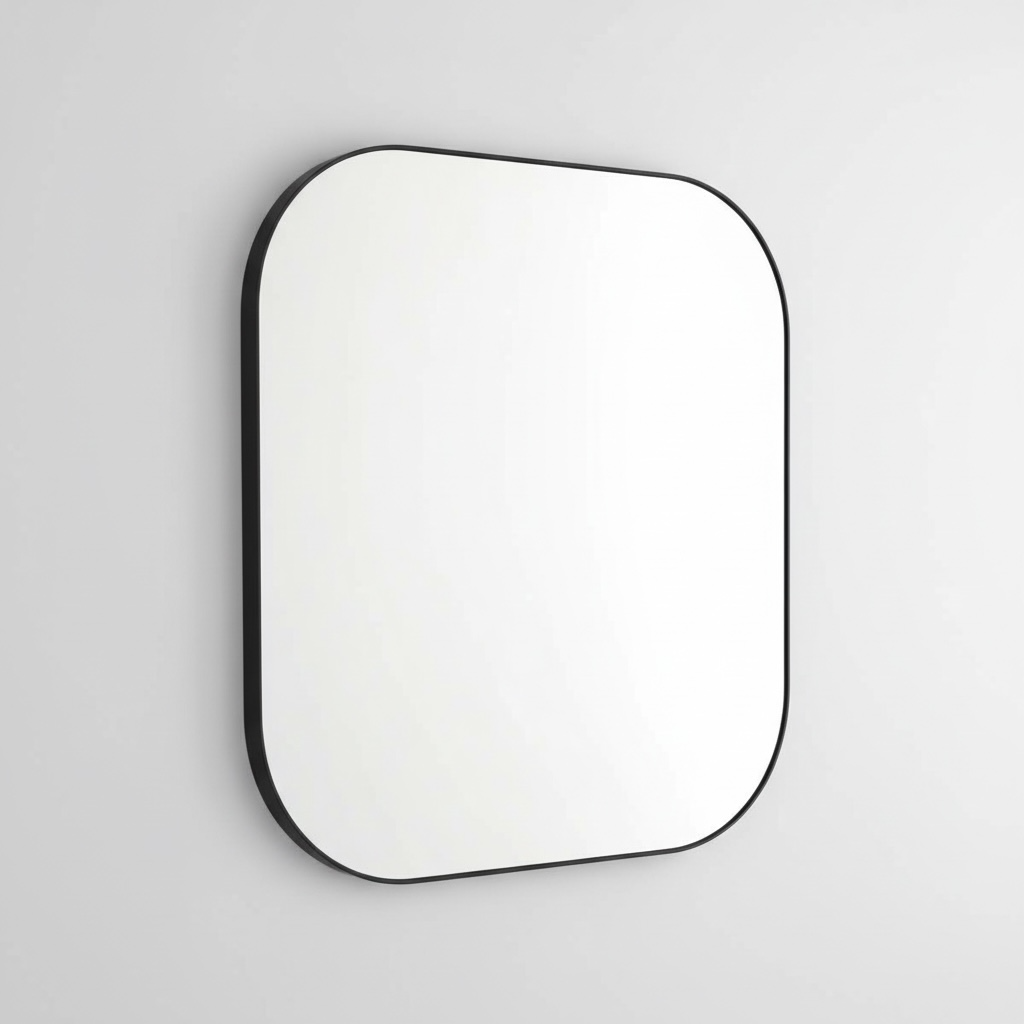 Rounded Corner Black Metal Frame Mirror 36"