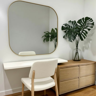 Rounded Corner Gold Metal Frame Mirror 48"