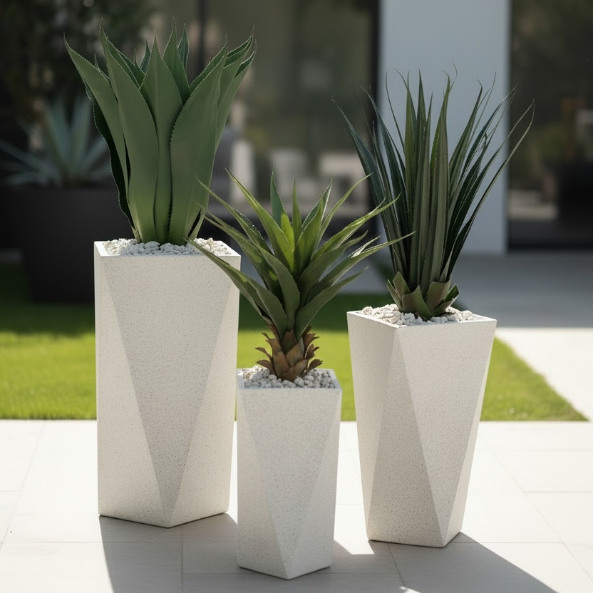 Fiber Clay Geo White Planter