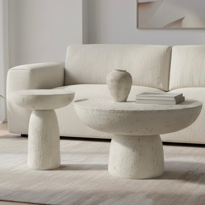 Pedestal Faux Stone Coffe Table Set