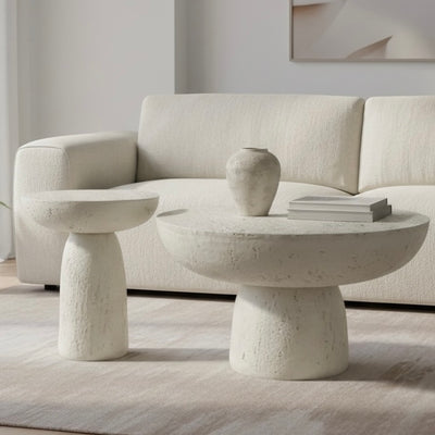 Pedestal Faux Stone Coffe Table Set