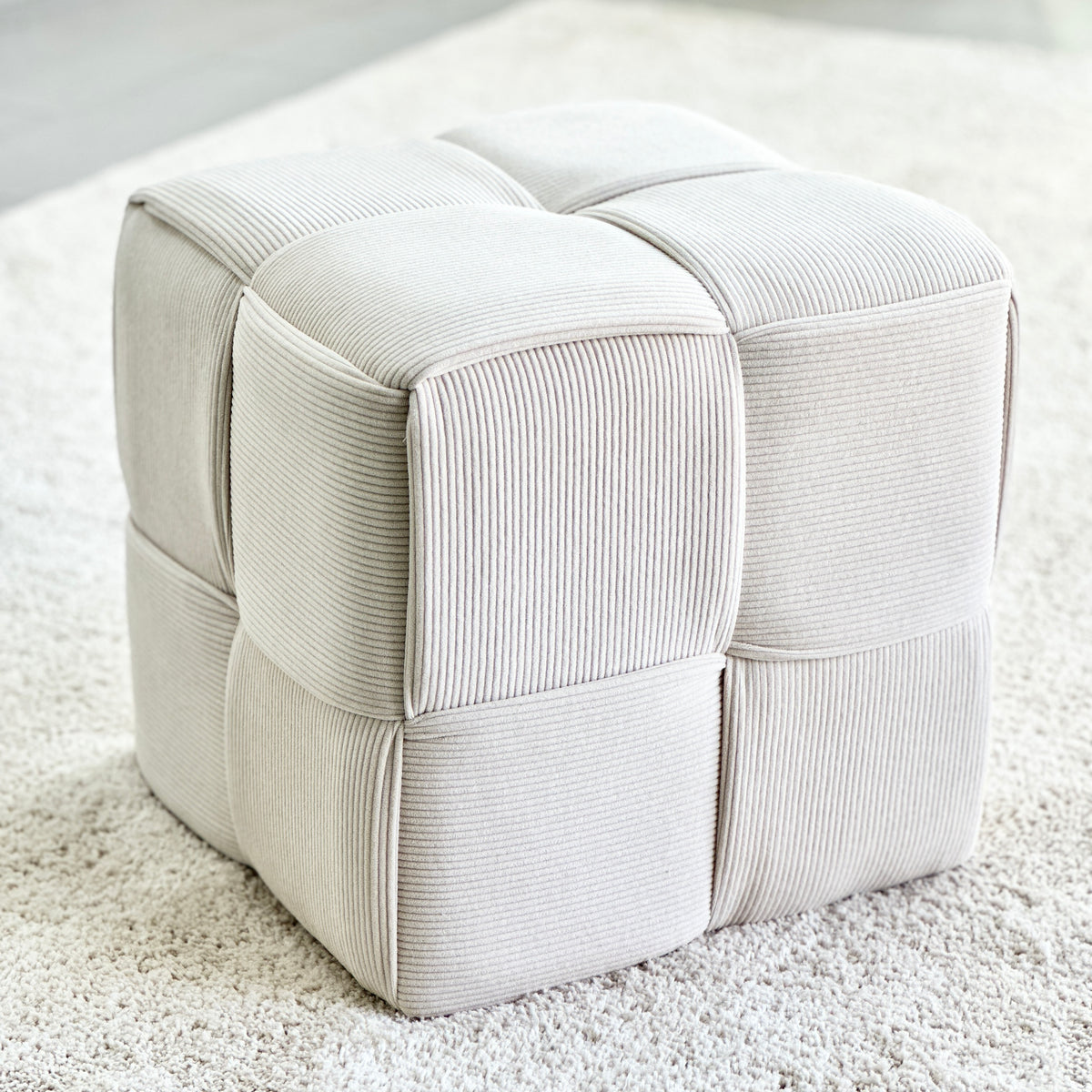 Criss-Cross Corduroy Bone White Ottoman