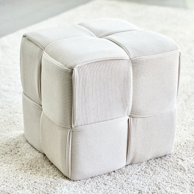 Criss-Cross Corduroy Bone White Ottoman