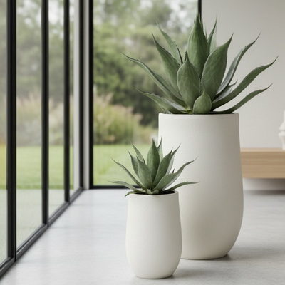 Concrete Smooth White Finish Fiber Clay Planter