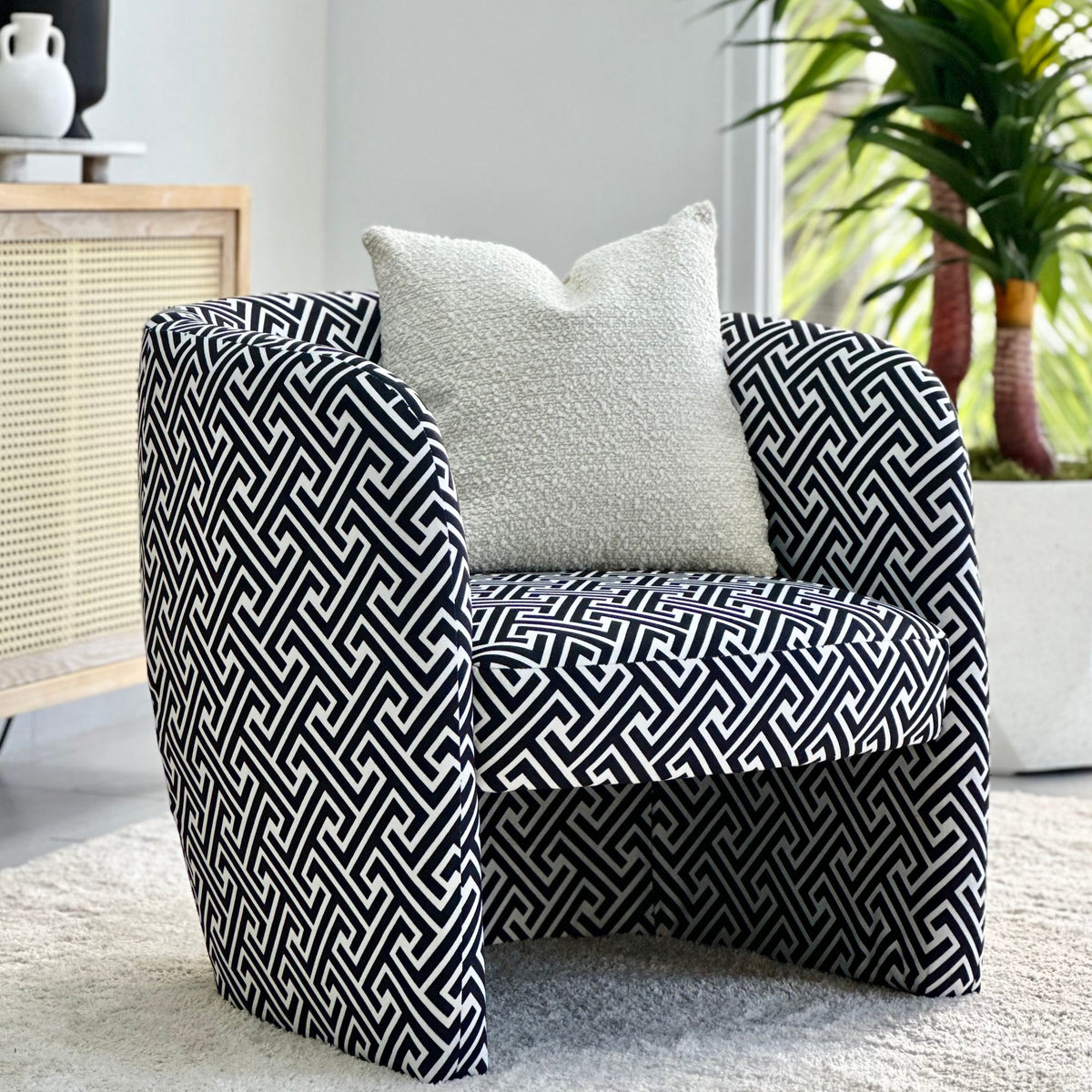 Barrel Bergere Black Printed Chair