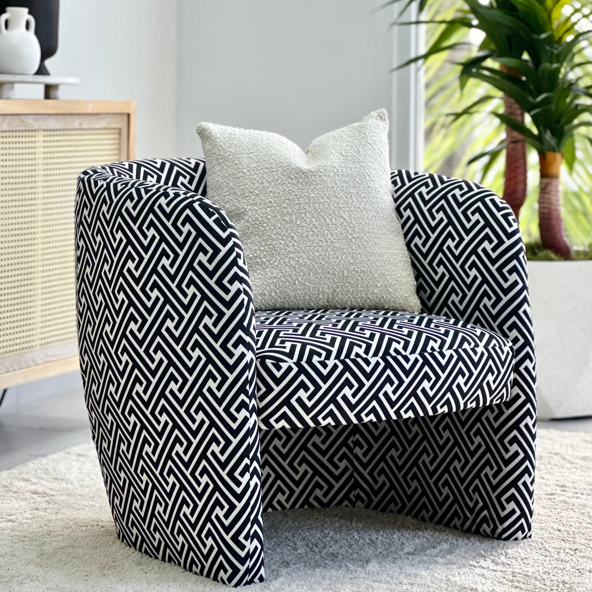 Barrel Bergere Black Printed Chair