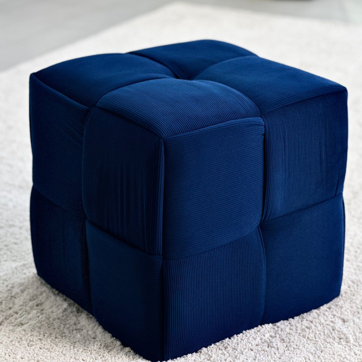 Criss-Cross Corduroy Blue Ottoman