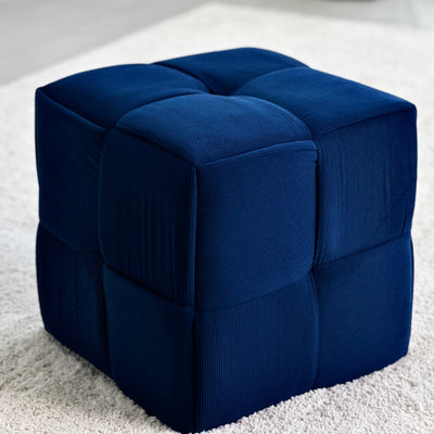 Criss-Cross Corduroy Blue Ottoman