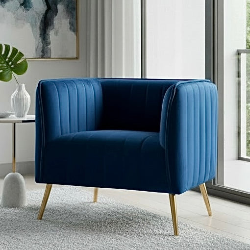 Dice Classic Blue Velvet Accent Chair