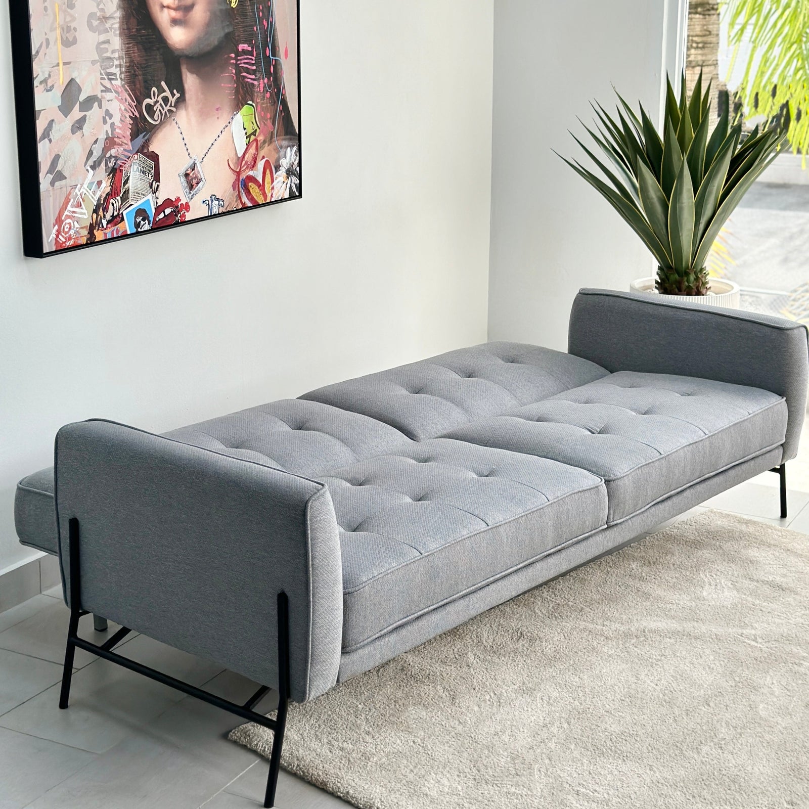 Mid-Century 3-Seater Twin Sleeper Gray Sofa Bed