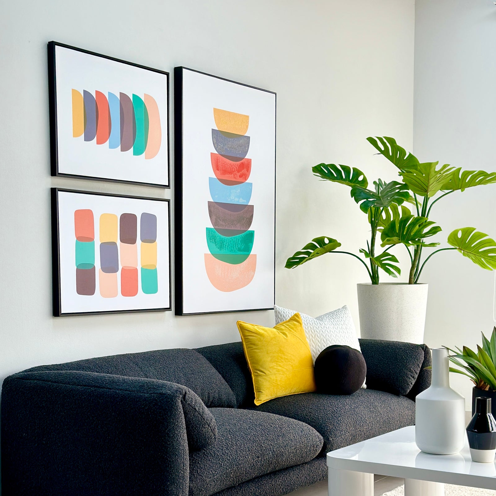 Multi Abstract Arches Framed Canvas Print