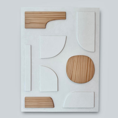 Dimensional Abstract White and Wood Design Wall Art