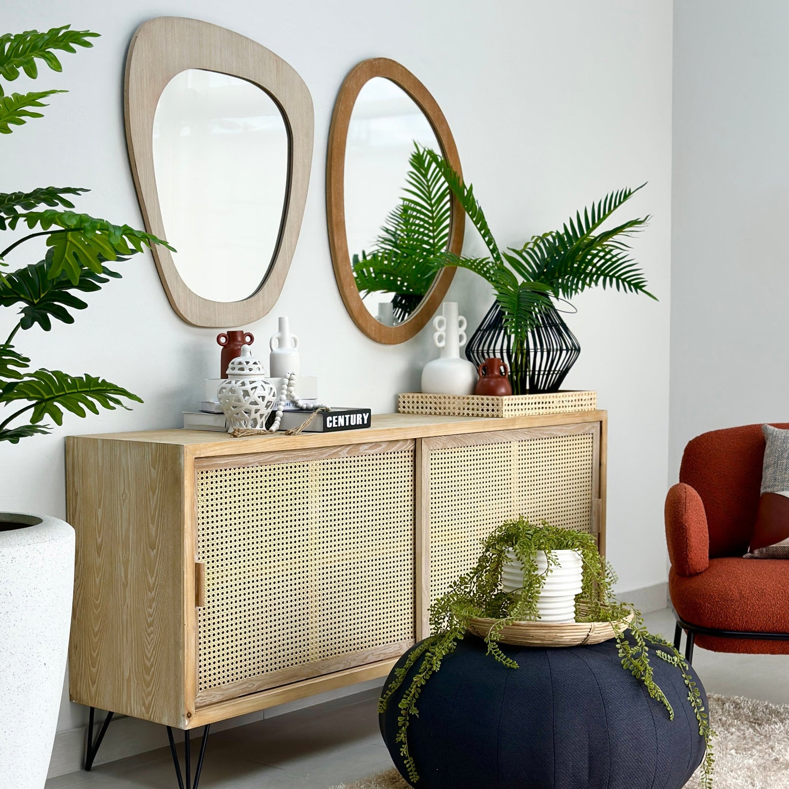 Asymmetrical Natural Wood Wall Mirror