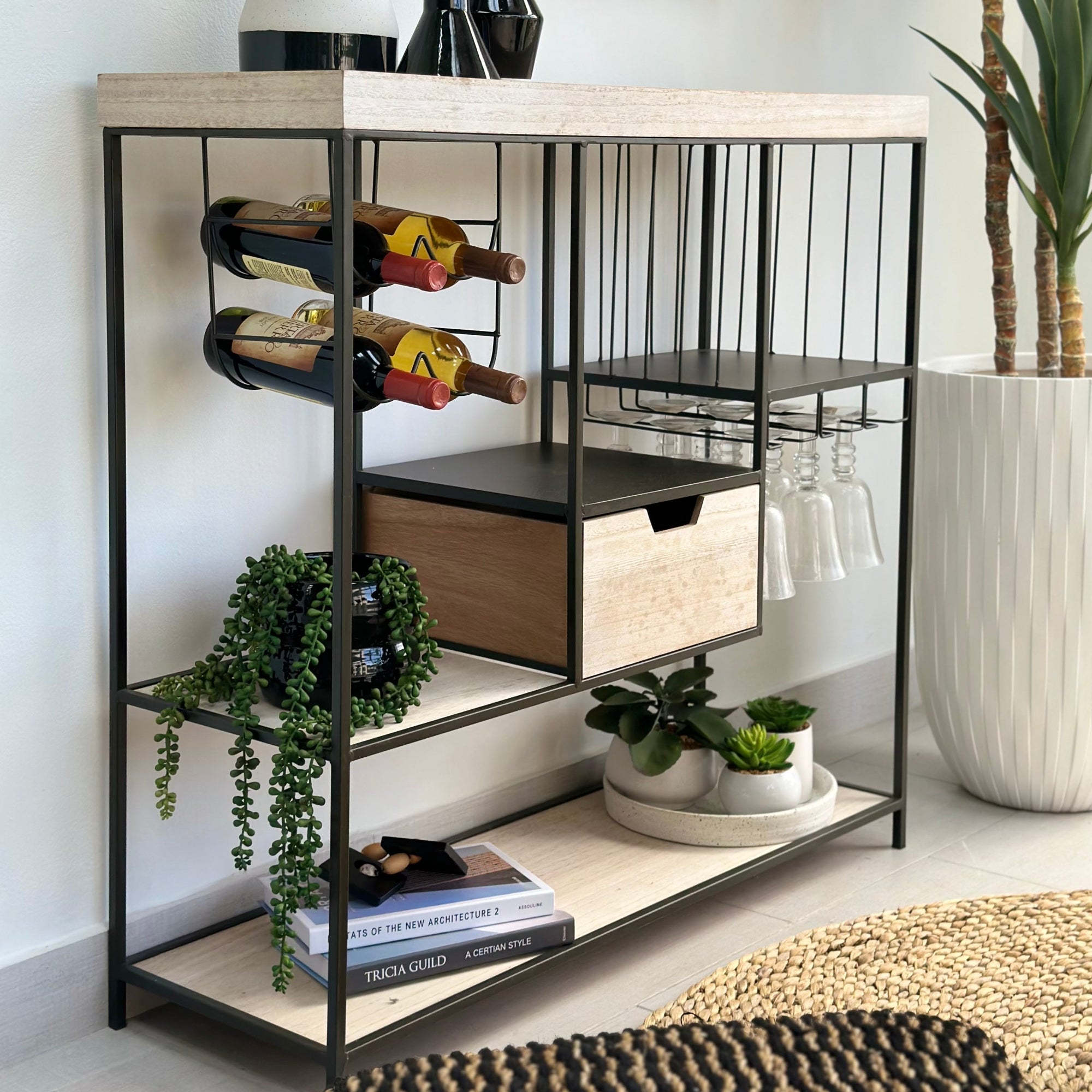 Wood and Metal Wine Rack Table