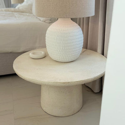 Faux Stone Pedestal Round Coffee Table