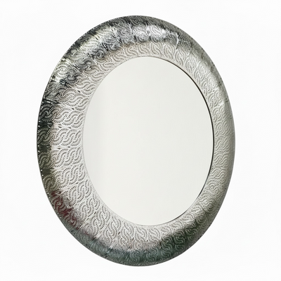 Embossed Silver Metal Round Mirror
