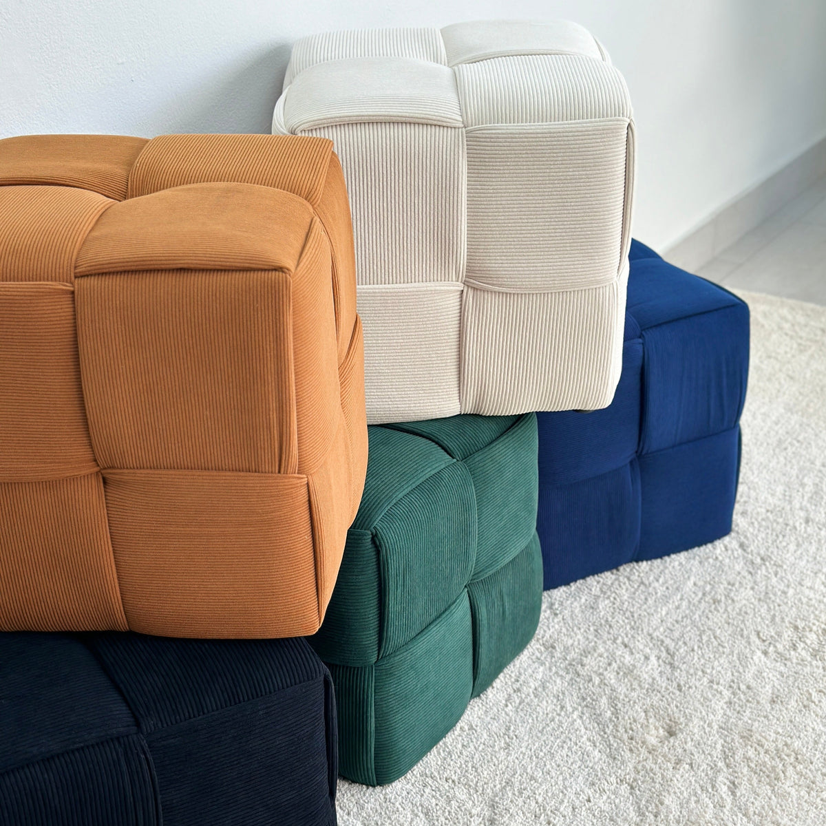 Criss-Cross Corduroy Black Ottoman