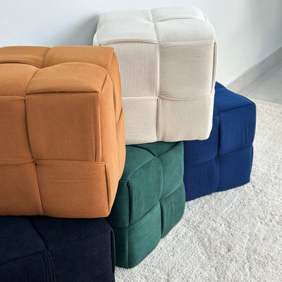 Criss-Cross Corduroy Black Ottoman