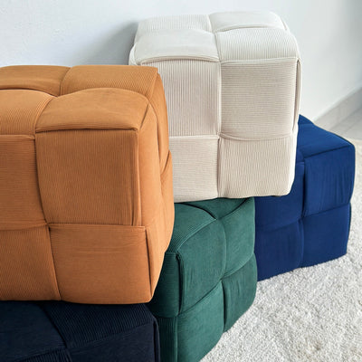 Criss-Cross Corduroy Bone White Ottoman