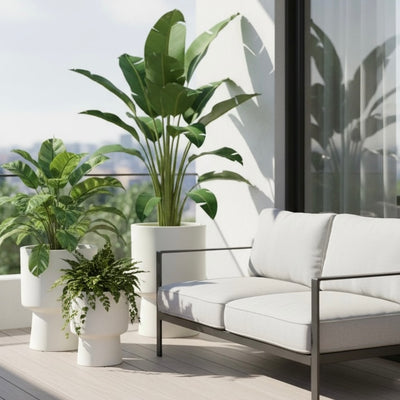 Bishop White Smooth Fiber Clay Planter