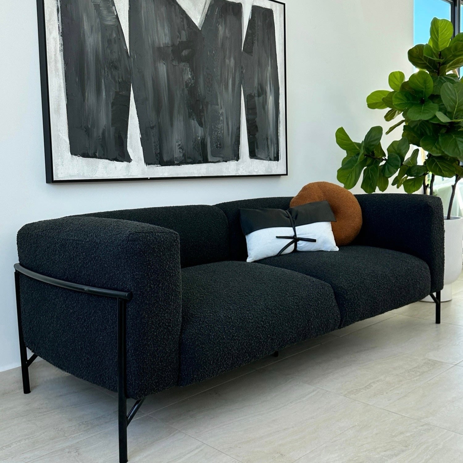 Embrace Black Boucle Fabric Sofa