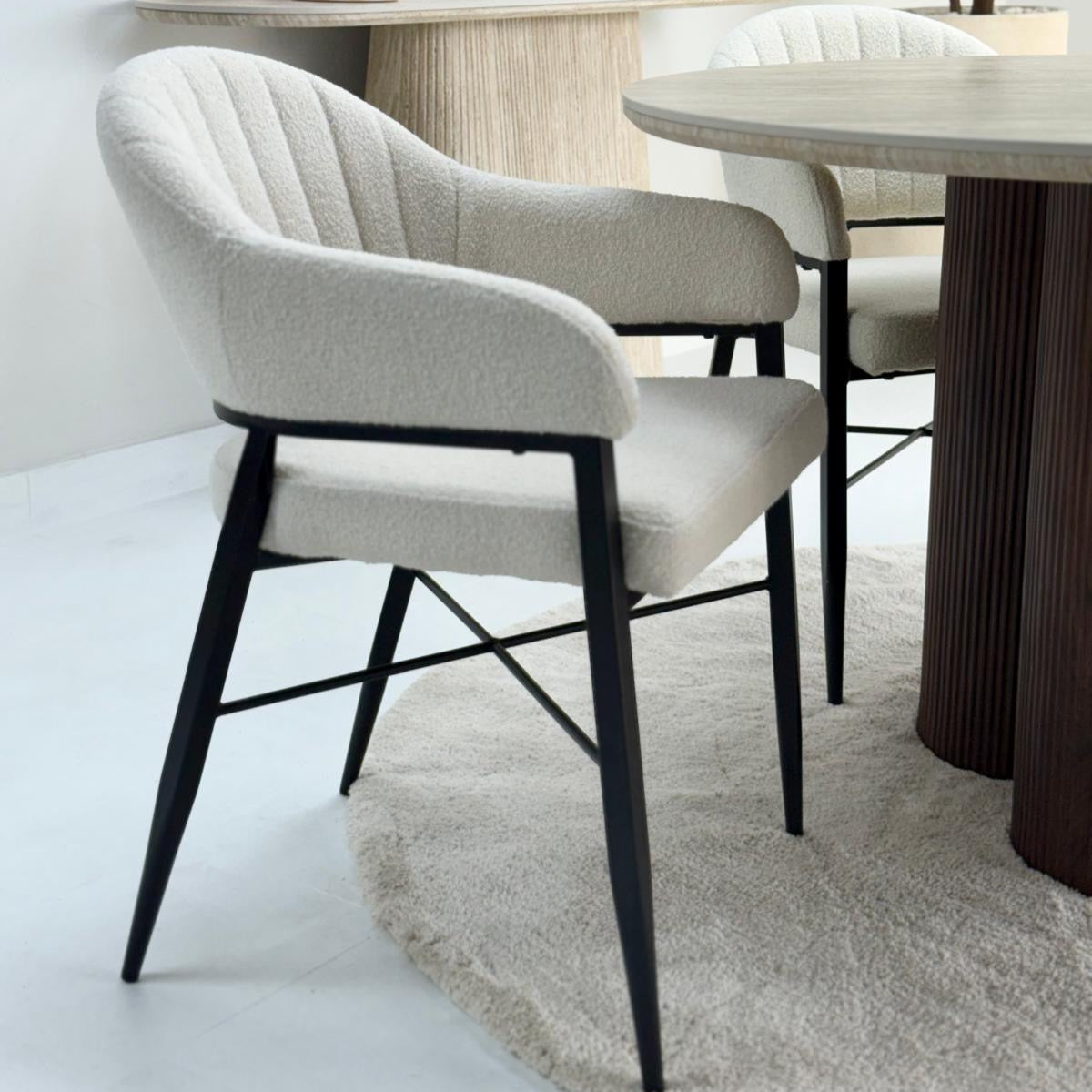 Coquette Boucle Bone White Arm Chair