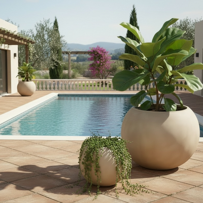 Earth Sphere Smooth Wash Beige Fiber Clay Planter