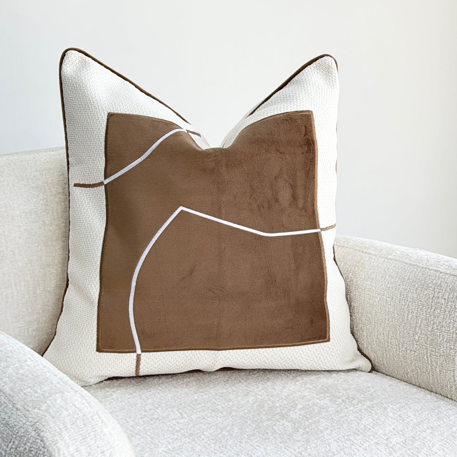 Cover Pillow Ivory Fabric Brown Patch