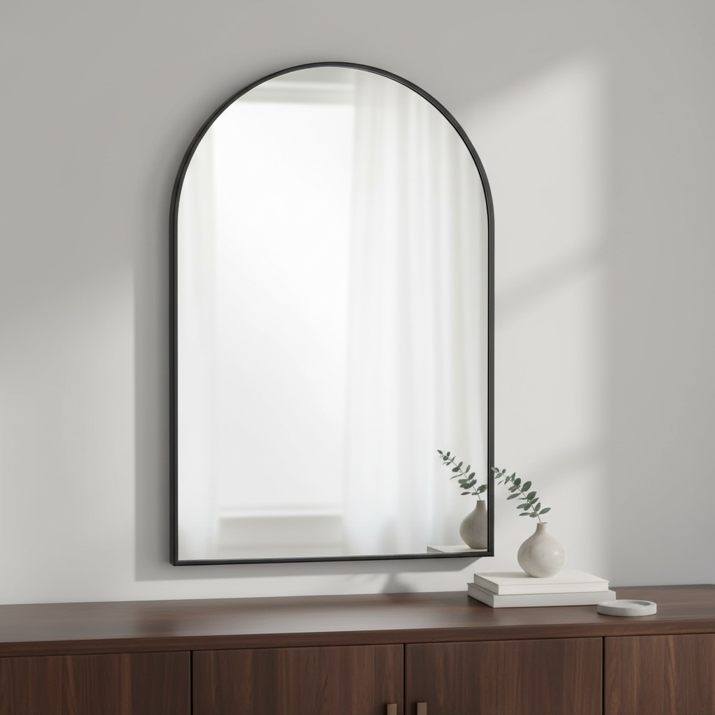 Arched Black Metal Frame Mirror