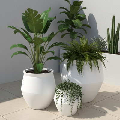 Barrel Smooth White Finish Fiber Clay Planter