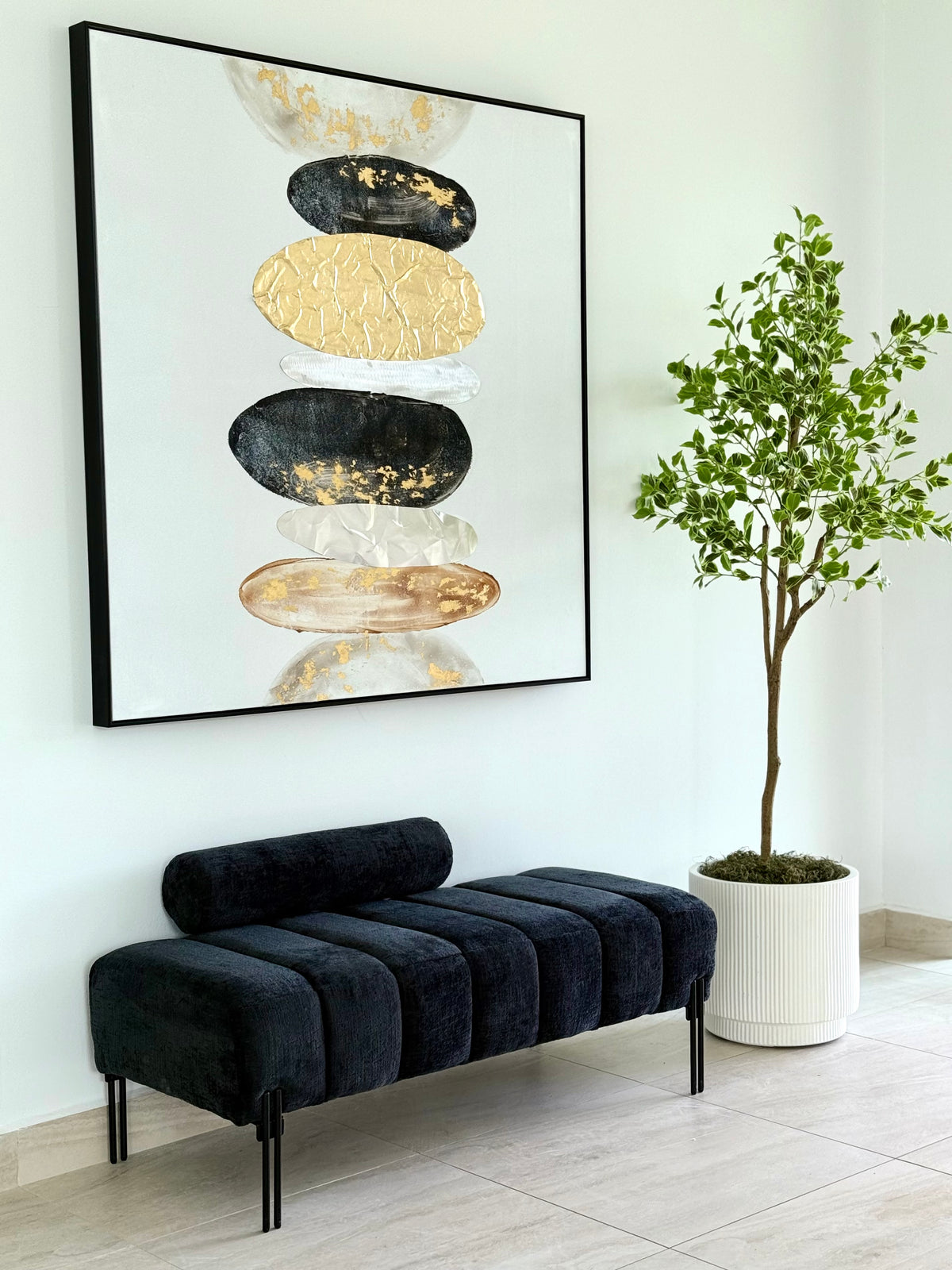 Midnight Pewter Bench Black Frame