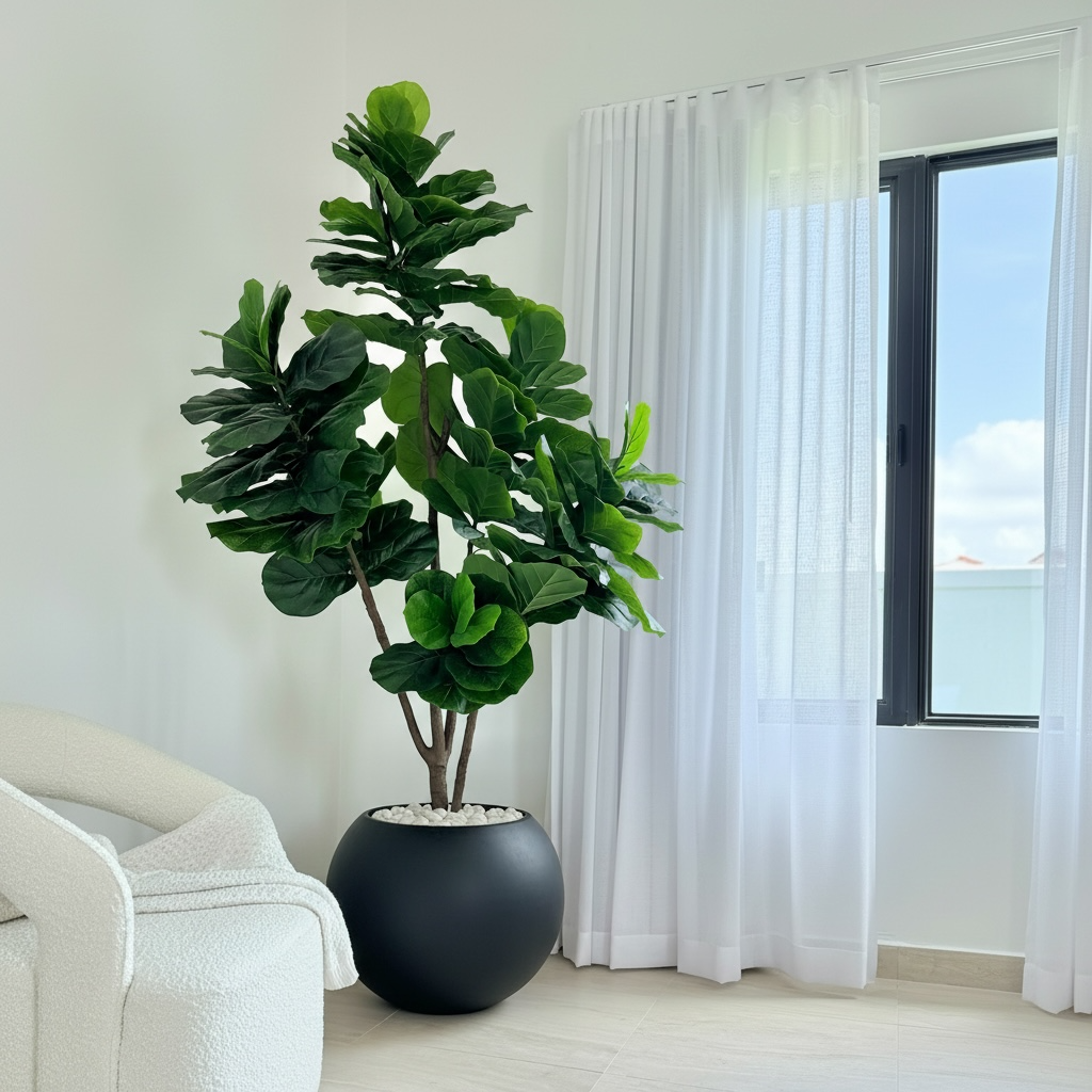 Earth Sphere Smooth Matte Black Fiber Clay Planter