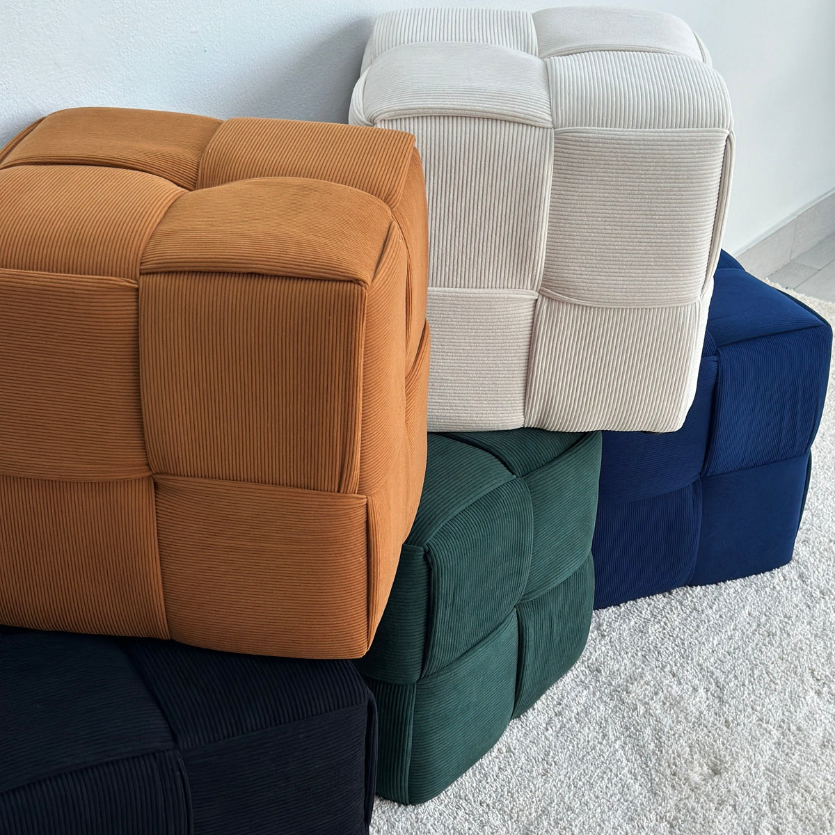 Criss-Cross Corduroy Green Ottoman