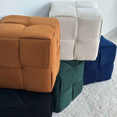 Criss-Cross Corduroy Green Ottoman
