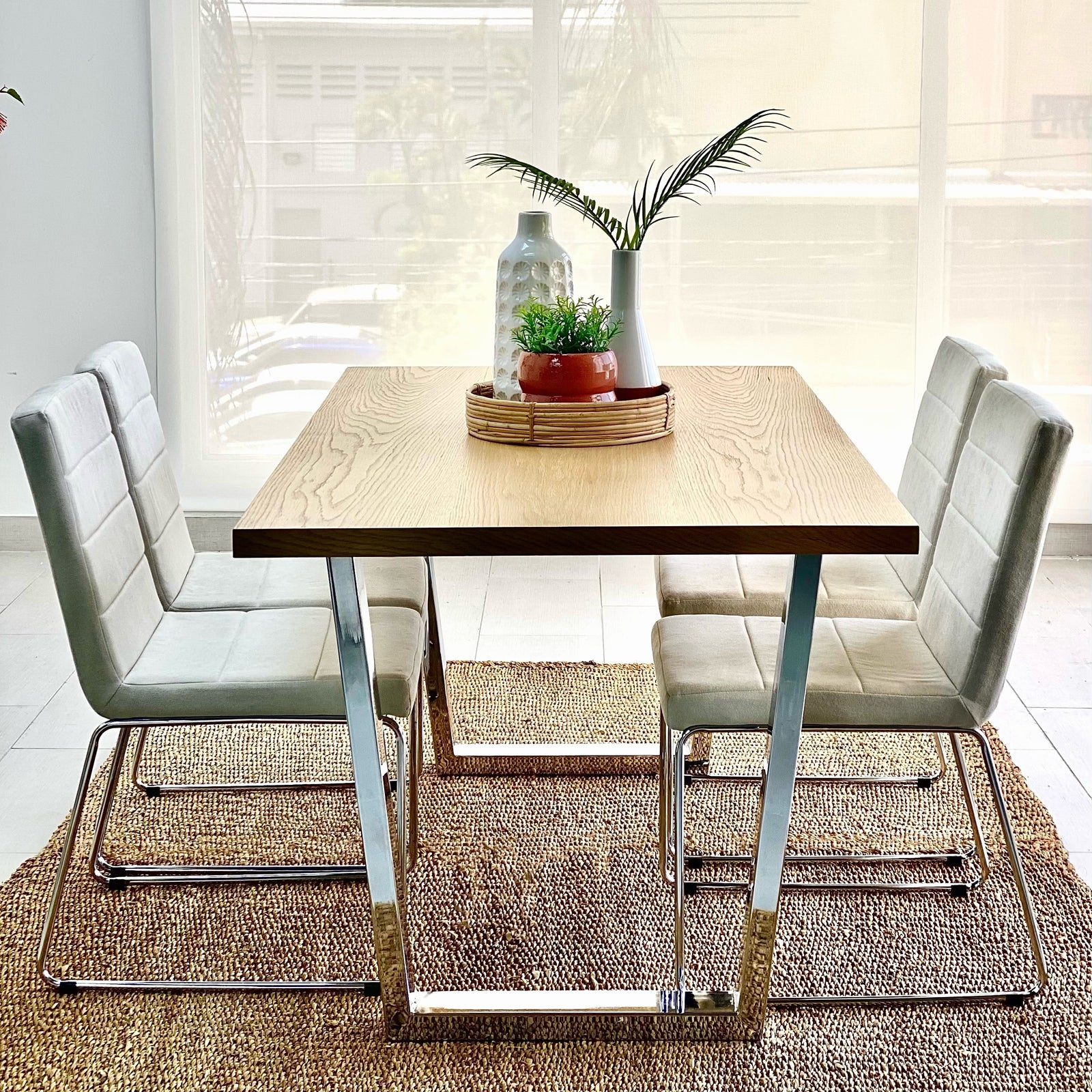 Clara Dining Table Natural Top Stainless Steel Legs Set