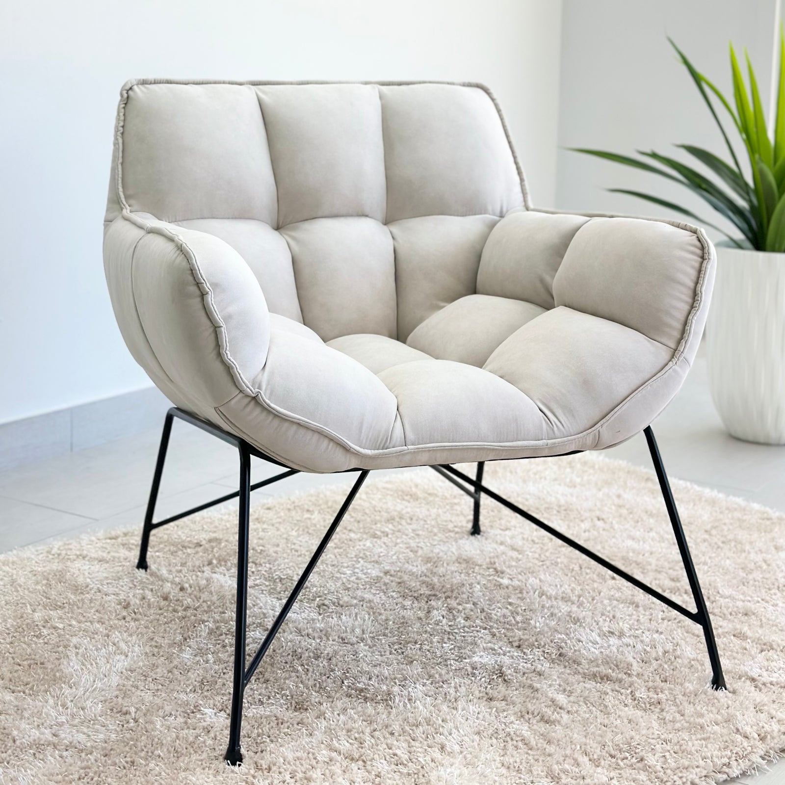 Tufted Bone White Accent Chair